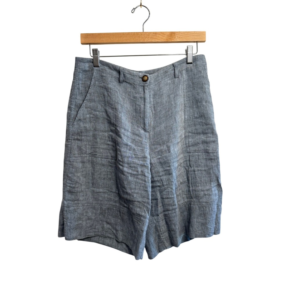 Poetry Grey Linen Cotton Blend Wide Leg Shorts Size US 6 UK 10 VZ79